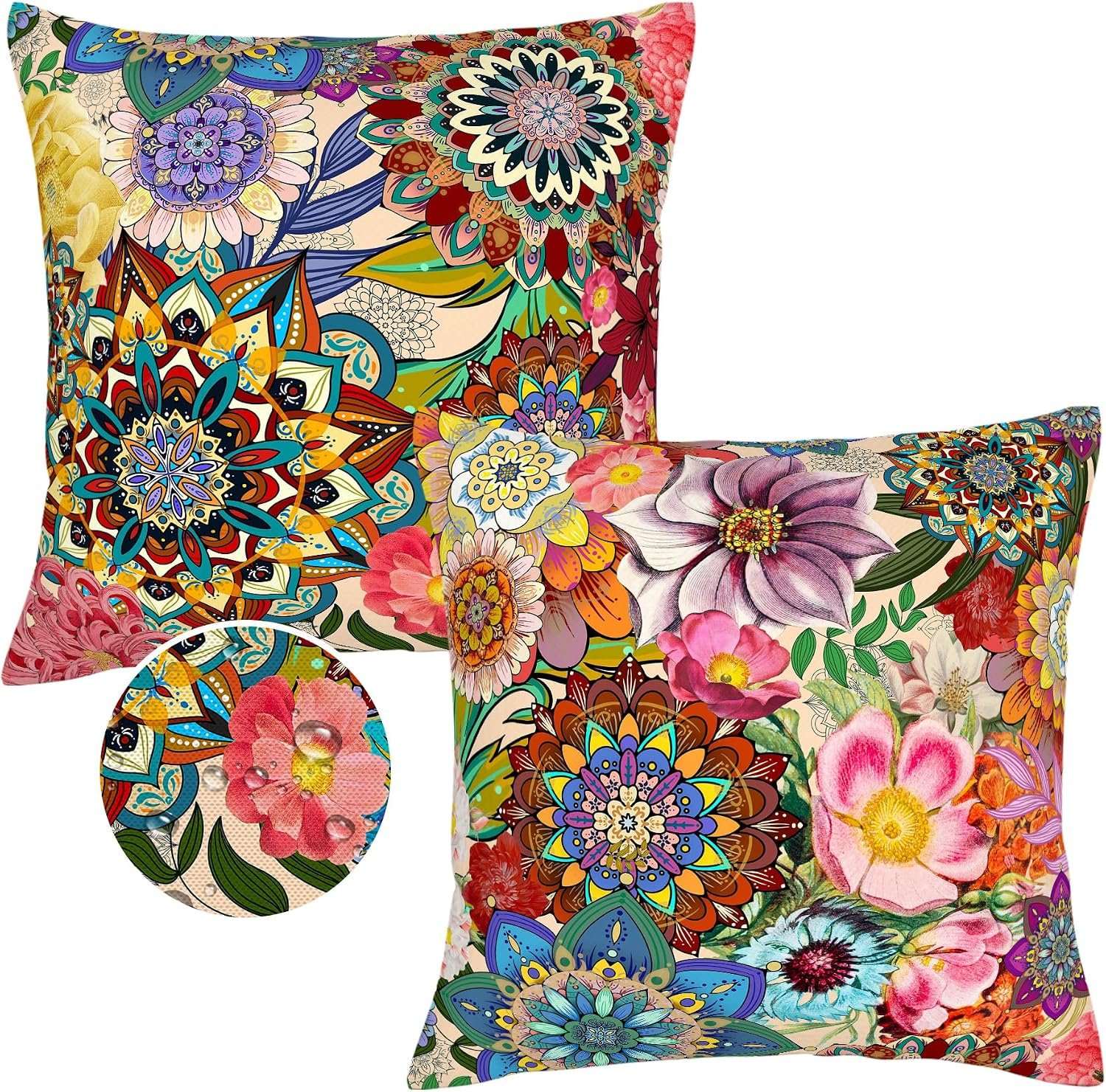 Outdoor Pillow Covers 18×18 Boho Floral Waterproof Throw Pillow