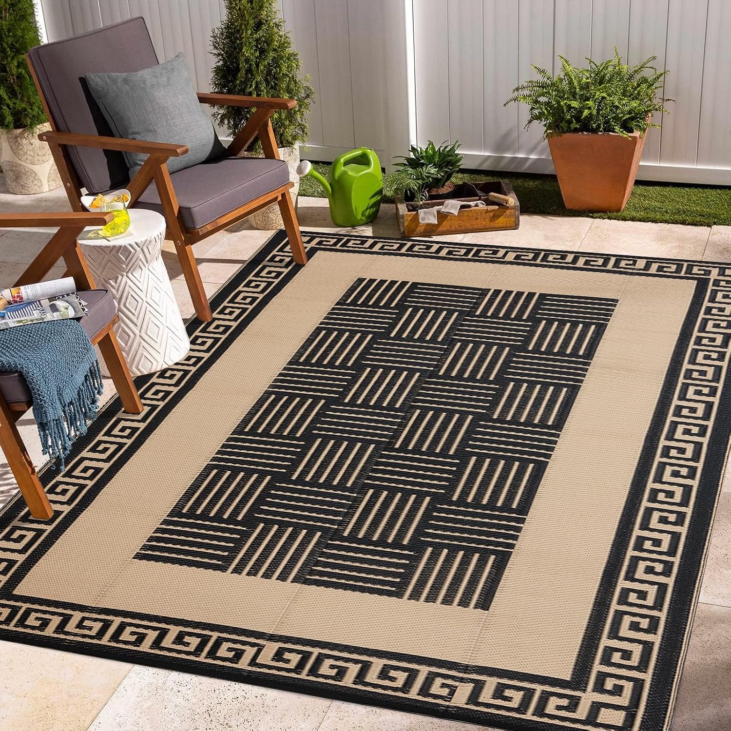 YONILE Outdoor Rug 6×9 ft Waterproof, Reversible Outdoor Plastic Straw Rug
