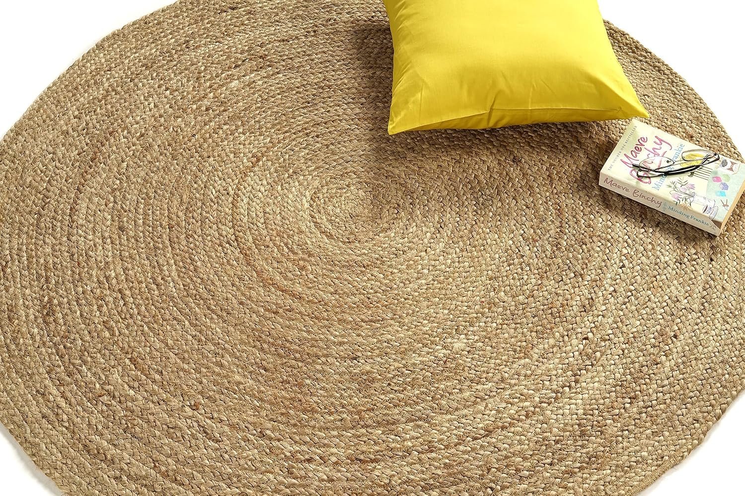 GRUHUM Jute Area Rug 8ft Round Handwoven Natural Braided Rustic Reversible