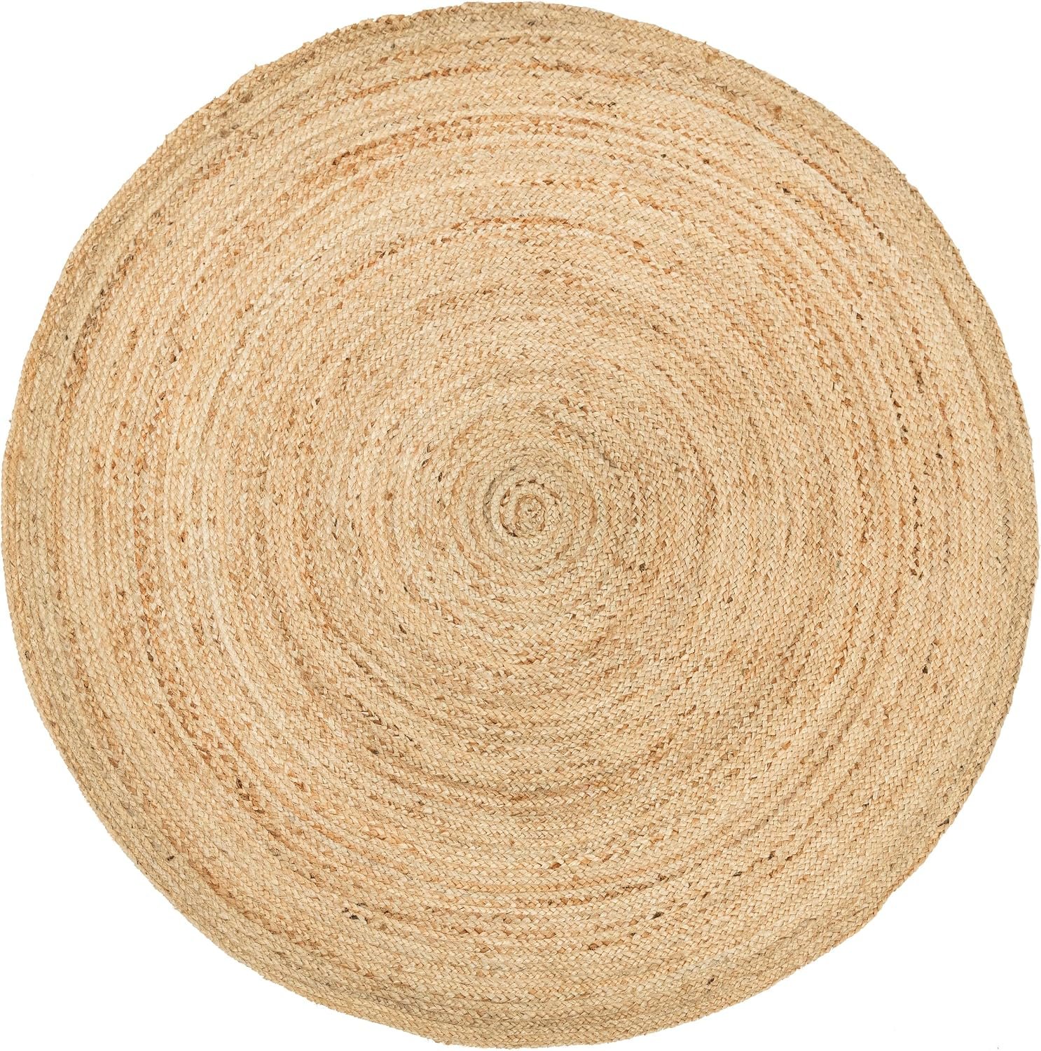 HOMEMONDE Round Handwoven Braided Jute Area Rug | Reversible Natural Fiber Boho Farmhouse Carpet for Living Room, Bedroom & Entryway | 5′ Round | Natural