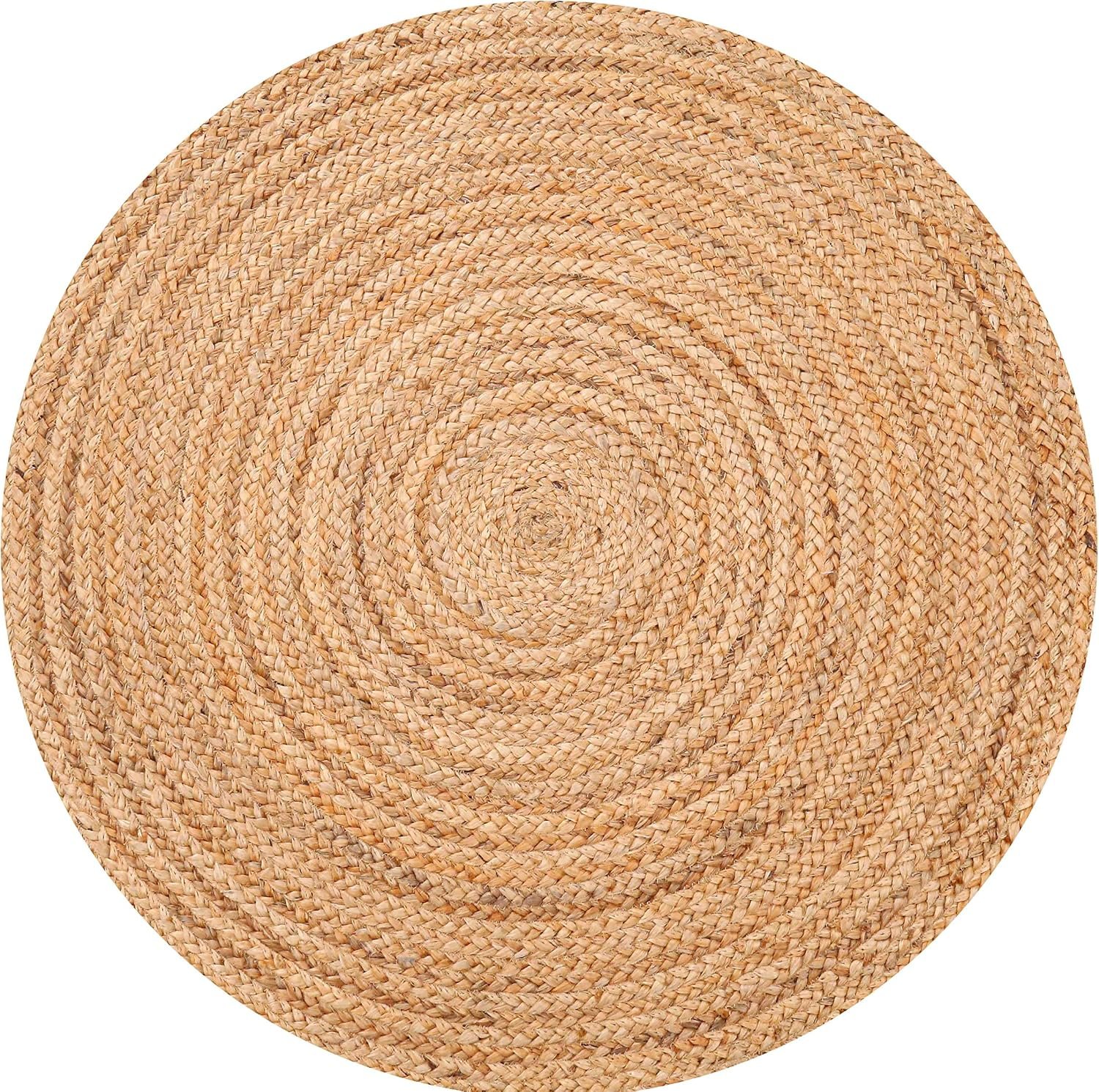 Bedding Craft Hand Woven Farmhouse Jute Area Rug 3 Ft Round Natural Yarn, Rustic Vintage Beige Braided Reversible Rug, Eco Friendly Rugs for Bedroom, Kitchen, Living Room, Farmhouse 100% Jute Rug
