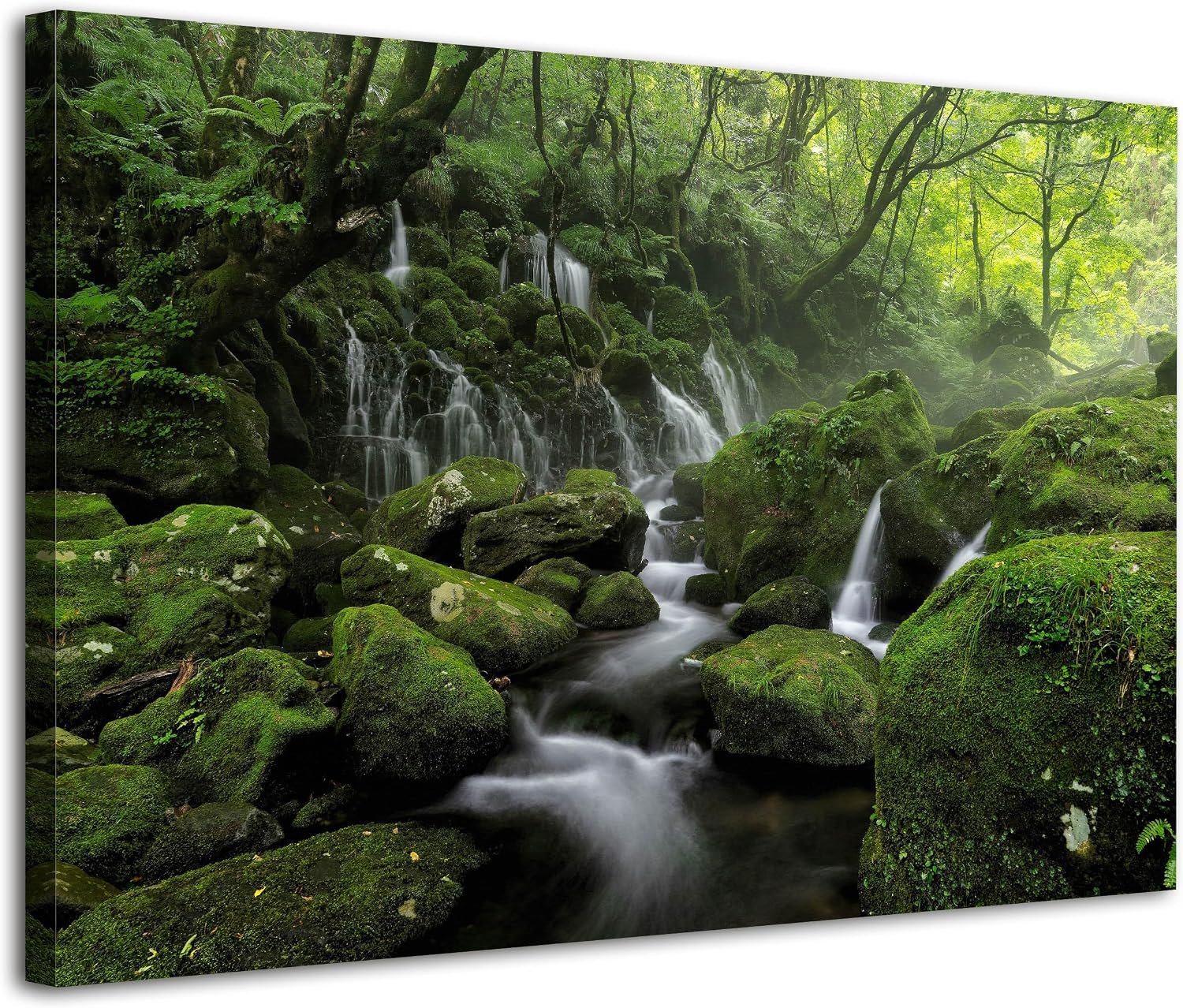 Waterfall Canvas Wall Art for Living Room Nature Forest Picture Wall Decor Foggy Mountain Landscape Painting Prints Green Moss Scenery Poster Stream Artwork Home Bedroom Office Decorations 12×16”