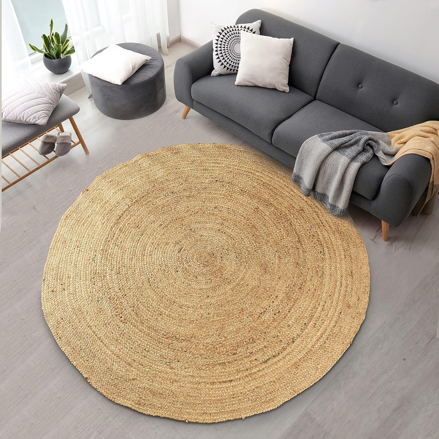Signature Loom Handcrafted Farmhouse Jute Accent Rug (8 ft Round) – Soft & Comfortable Jute Area Rug – Natural Jute Rug to Bring a Sense of Peace & Relaxation – Rugs for Living Room