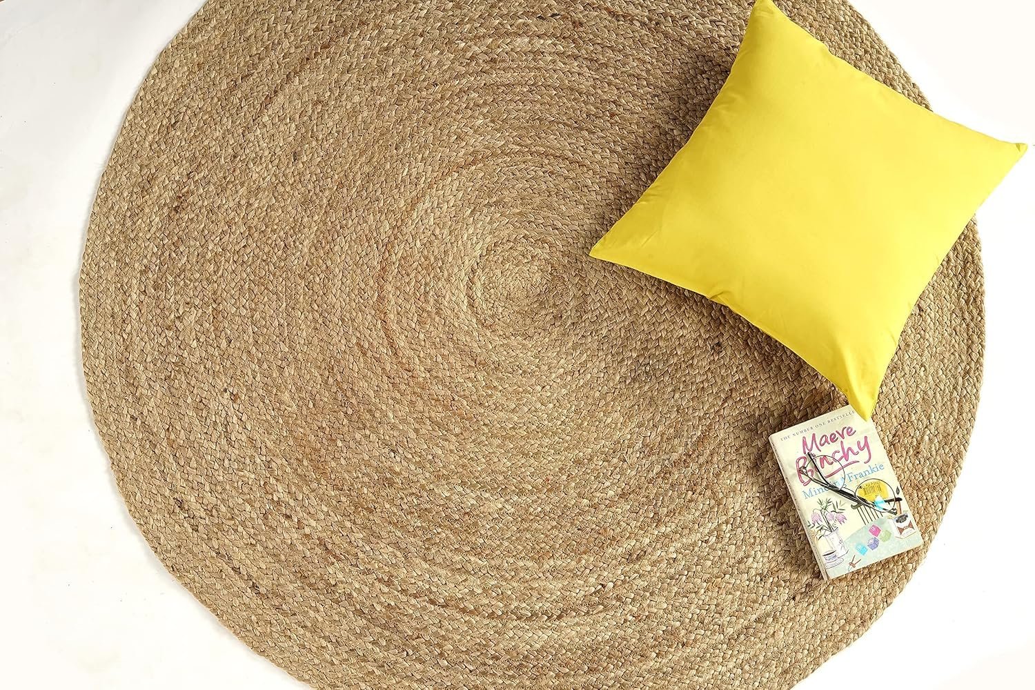 GRUHUM Jute Area Rug 10ft Round Handmade Natural Braided Rustic Reversible