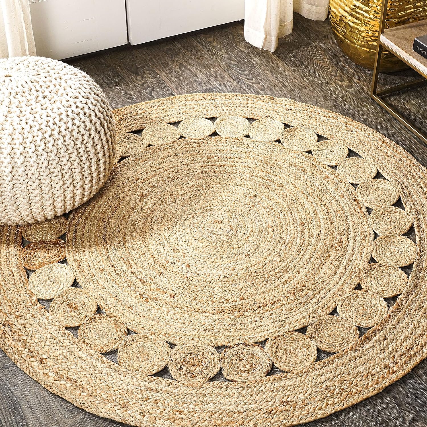 JONATHAN Y Dahlia Jute Boho Circle Natural 4′ Round Indoor Area Rug, Natural-Fibers, Geometric, Easy-Cleaning for Living Room, Bedroom, Kitchen, Pet Friendly, Non-Shedding (RNF101A-4R)